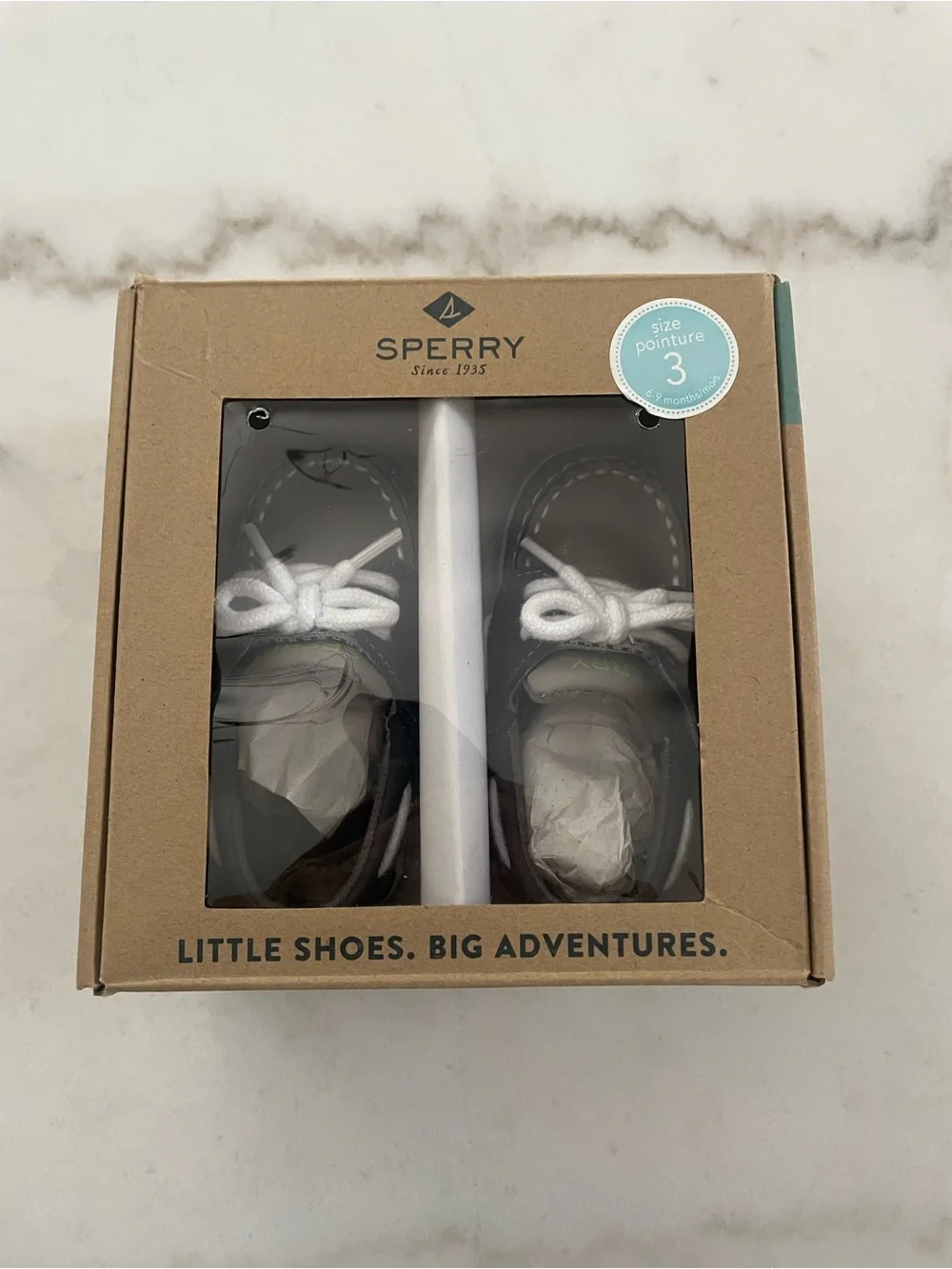 NWT Sperry Kids Taupe and Black Boat Shoes with White Laces Baby size 3 #0204